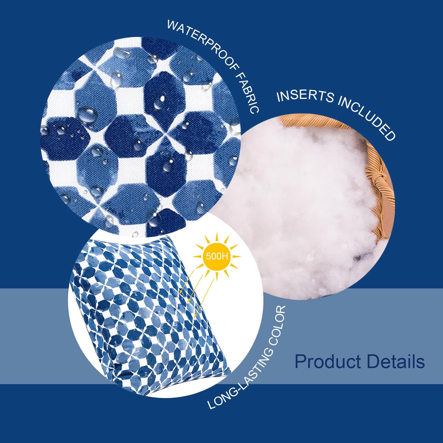 Set of 2 Size 18x18 Color Blue and White Outdoor/Indoor Throw Pillows, Pack of 2 Waterproof Decorative Throw Pillows with Inserts, 18”x18” Square Pillows for Bed, Couch, Sofa and Patio Furniture